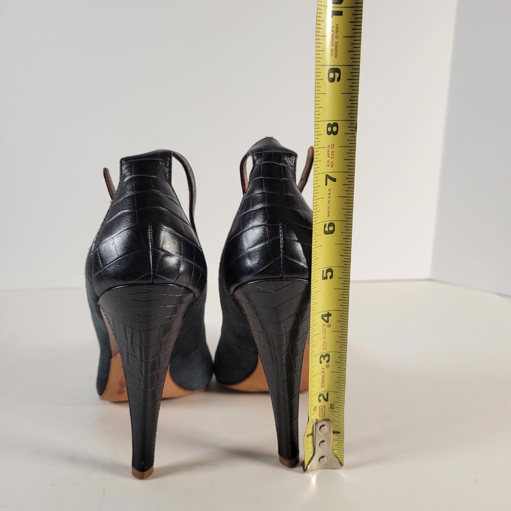 SIGERSON MORRISON Green Suede Black Croco Ankle Strap Heels Women Sz 8.5 - Picture 8 of 11